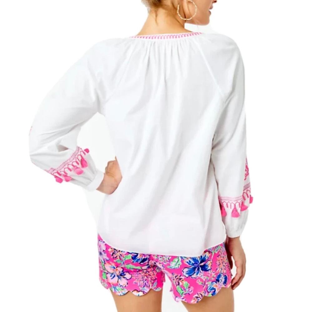 NWOT Lilly Pulitzer Kaydence Tunic Top Resort White Pink Tassel Trim Size XXS - Picture 2 of 11